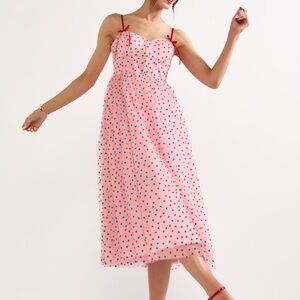 NWT Anne Flocked Heart Tulle Midi Dress